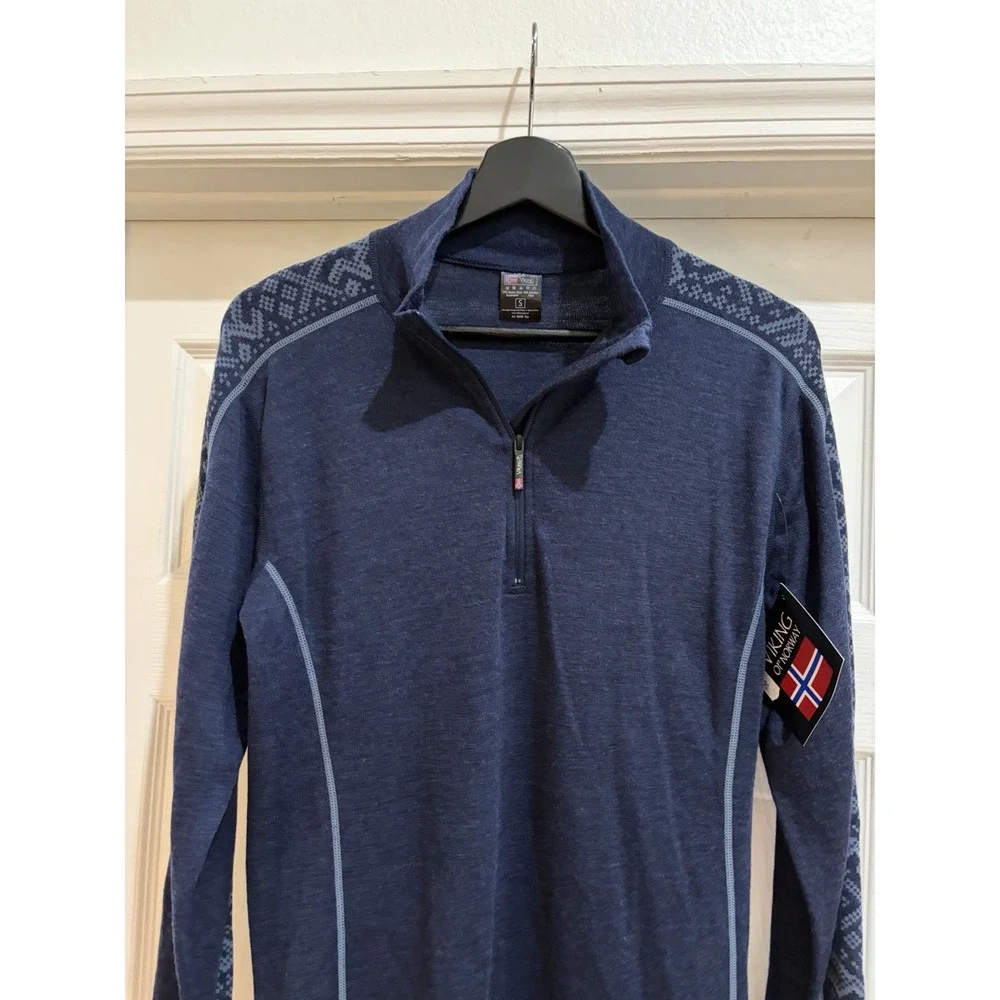 NWT Viking of Norway Merino Wool Bamboo Quarter Zip Top Blue Size S